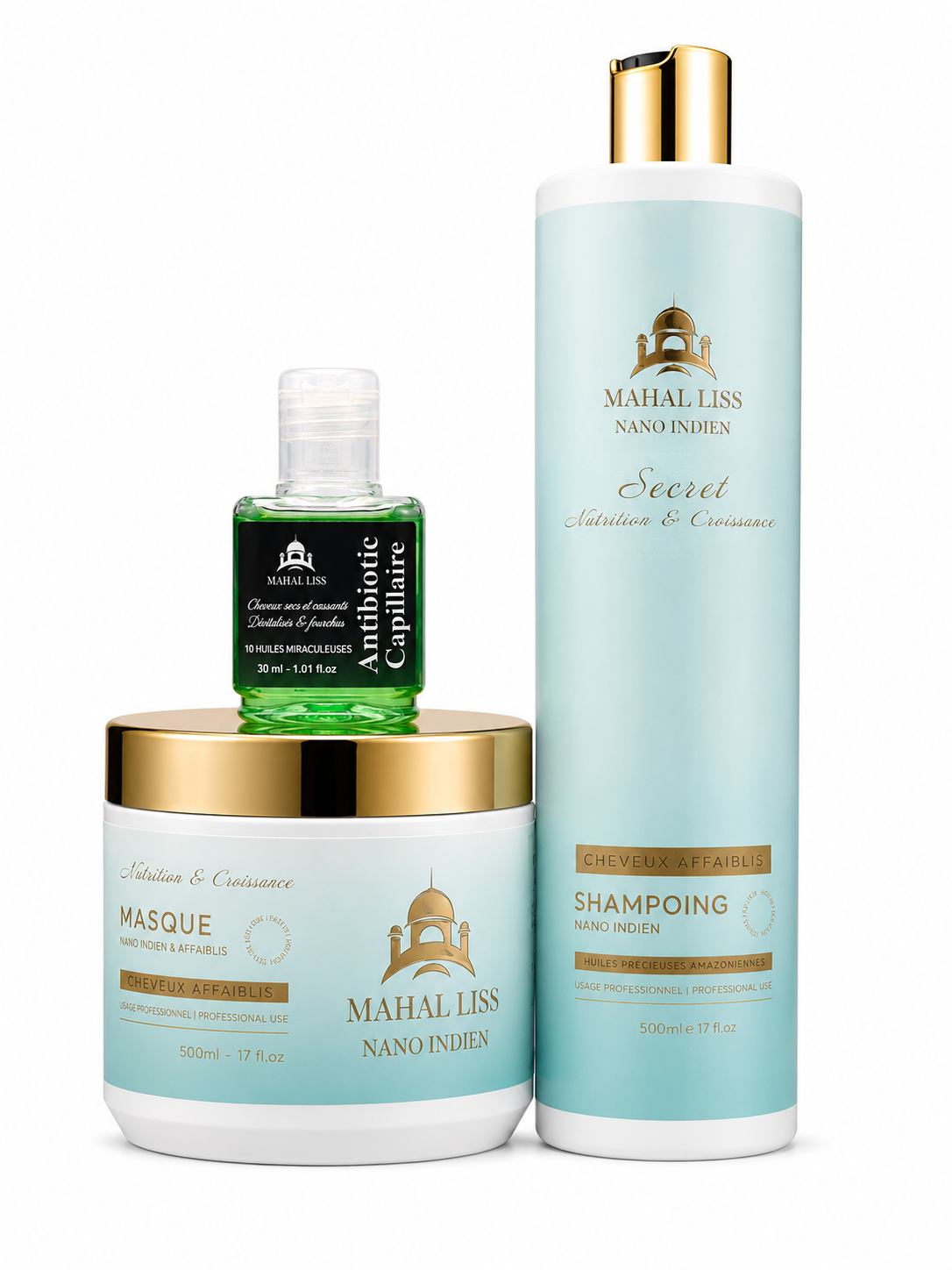 Kit Entretien Cheveux Affaiblis 10 Huiles Mahal Liss avec Antibiotic Capillaire