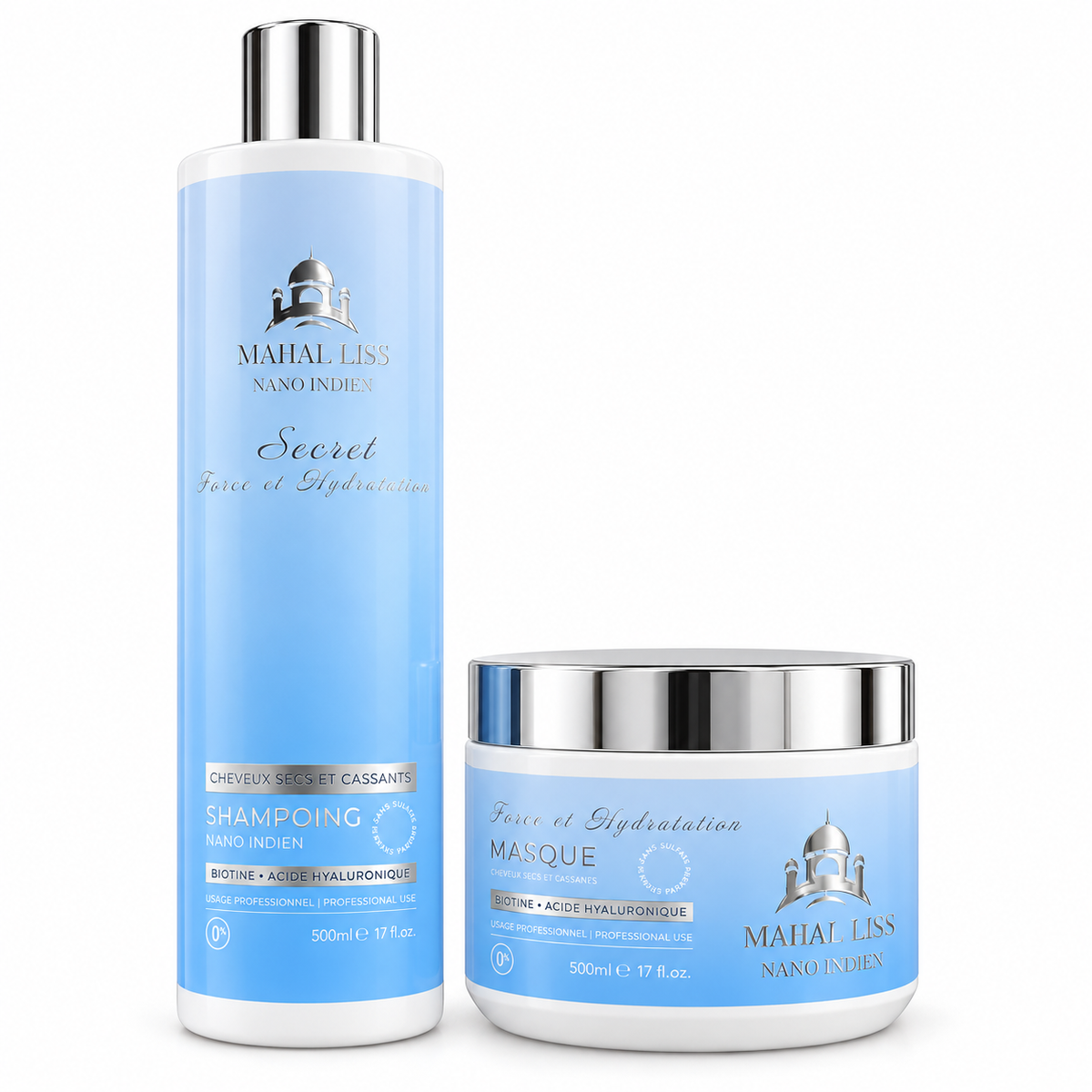 Dúo champú y mascarilla MAHAL LISS® a base de biotina y ácido hialurónico