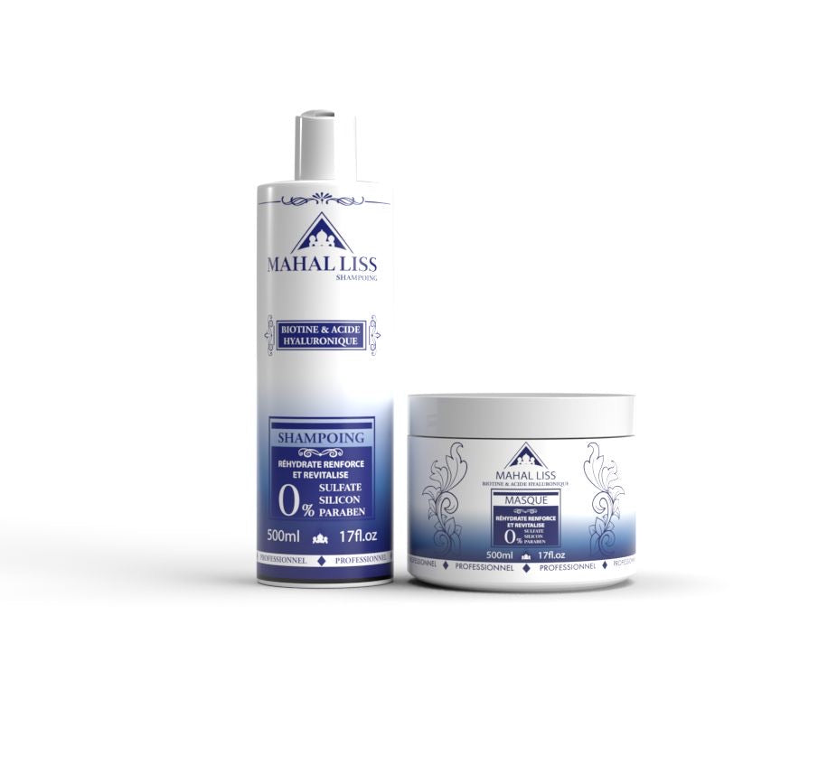 Duo shampoing et masque MAHAL LISS® à base de biotine et à l'acide hyaluronique